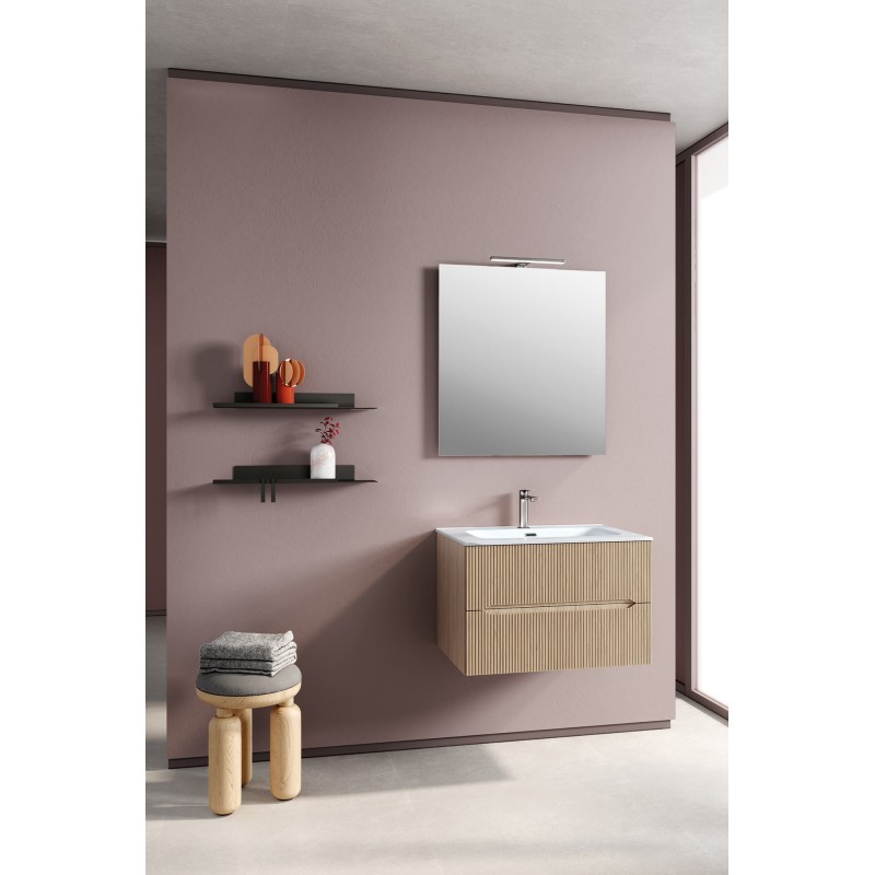 COMPOSIZIONE MOBILE DA BAGNO EASY CANNETTATO L.70 CON CONSOLLE IN CERAMICA E SPECCHIO