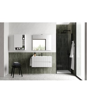 COMPOSIZIONE MOBILE DA BAGNO EASY CANNETTATO L.70 CON CONSOLLE IN CERAMICA E SPECCHIO